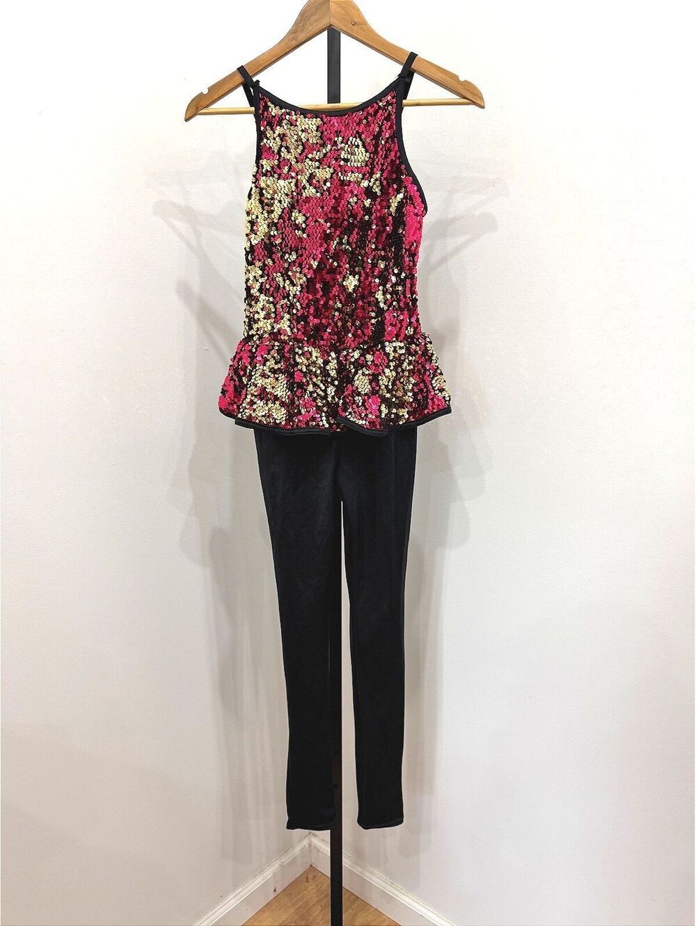 Weissman Girls' Sequin Peplum Tank Top and Black Leggings Set LC 64830